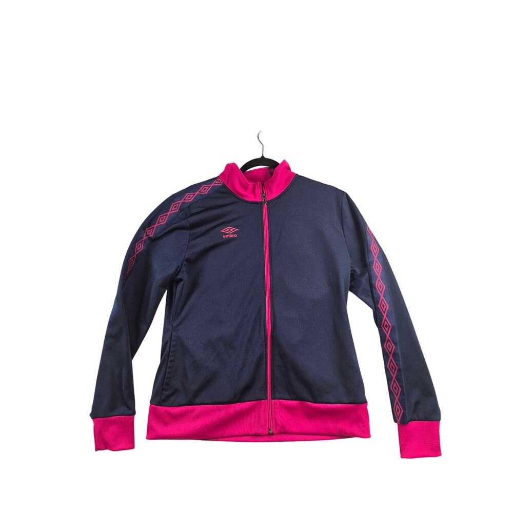 Umbro Track Jacket Women’s L Navy Hot Pink Logo Tape Y2K Soccer Full Zip 0125